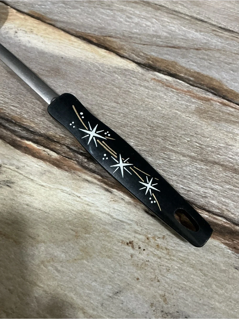 Vintage 1960s EKCO USA Atomic Starburst Black Handle Stainless Steel Serving Spo